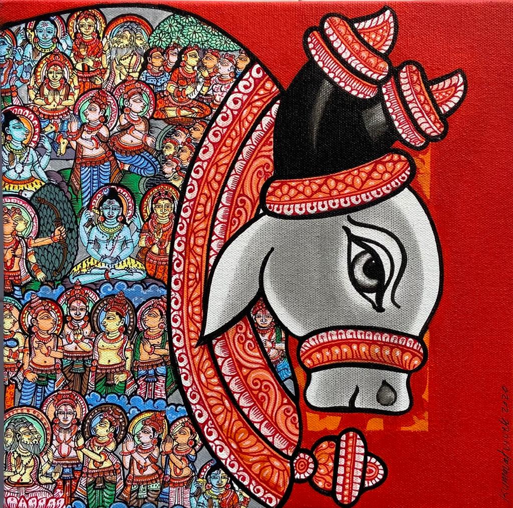 Nandi Bull Rhythm Art Gallery   Vivek Kumavat 12 X 12 Inches Acrylic On Canvas 1 